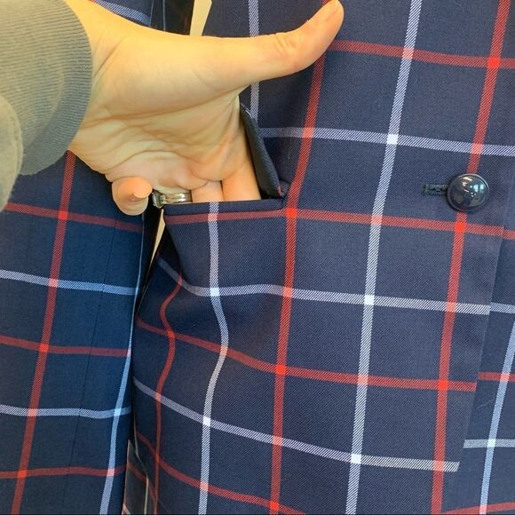 Tommy Hilfiger NWOT blue red plaid check skirt blazer suit set size 14 - Picture 6 of 13